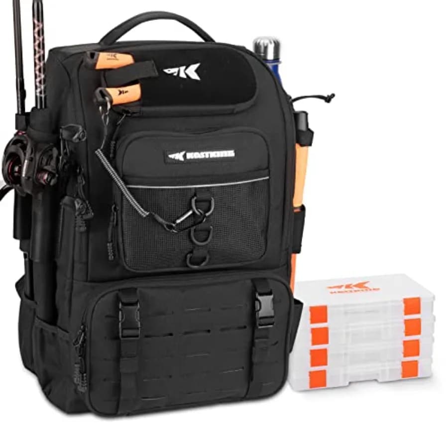 Zaino da Pesca KarryAll con Portacanna, 4 Scatole Porta Attrezzatura, Borsa Portaoggetti 40/26L per Attrezzatura e Equipaggiamento da Pesca