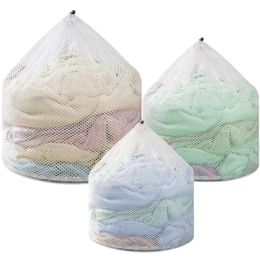 3Pcs Laundry Mesh Wash Bags, Drawstring Net Laundry Bag for Washing Machine, Mesh Laundry Wash Bags for Home Dorm Hotel Travel