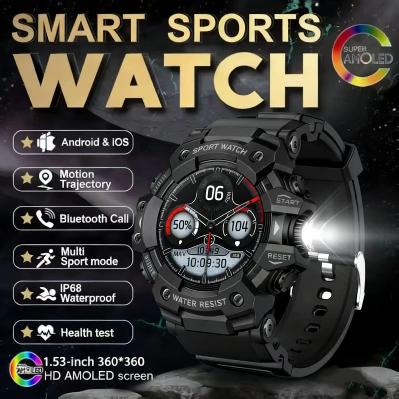 Nuovo Smartwatch da Uomo 2025 con Chiamata Bluetooth, Impermeabile IP68, Monitoraggio Pressione Sanguigna, Frequenza Cardiaca e Sonno, per Sport all'Aperto