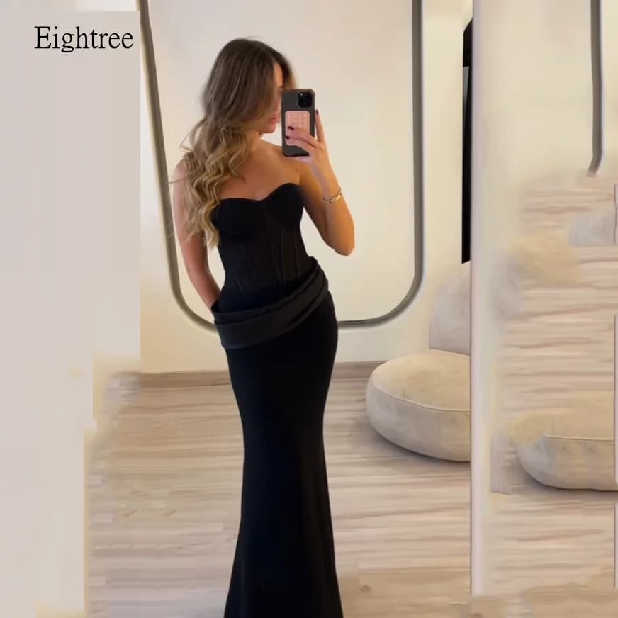 Eighttre sexy nero scollo a cuore sirena abiti da ballo abito da festa formale senza schienale Israele abito da sera lungo fino al pavimento personalizzato