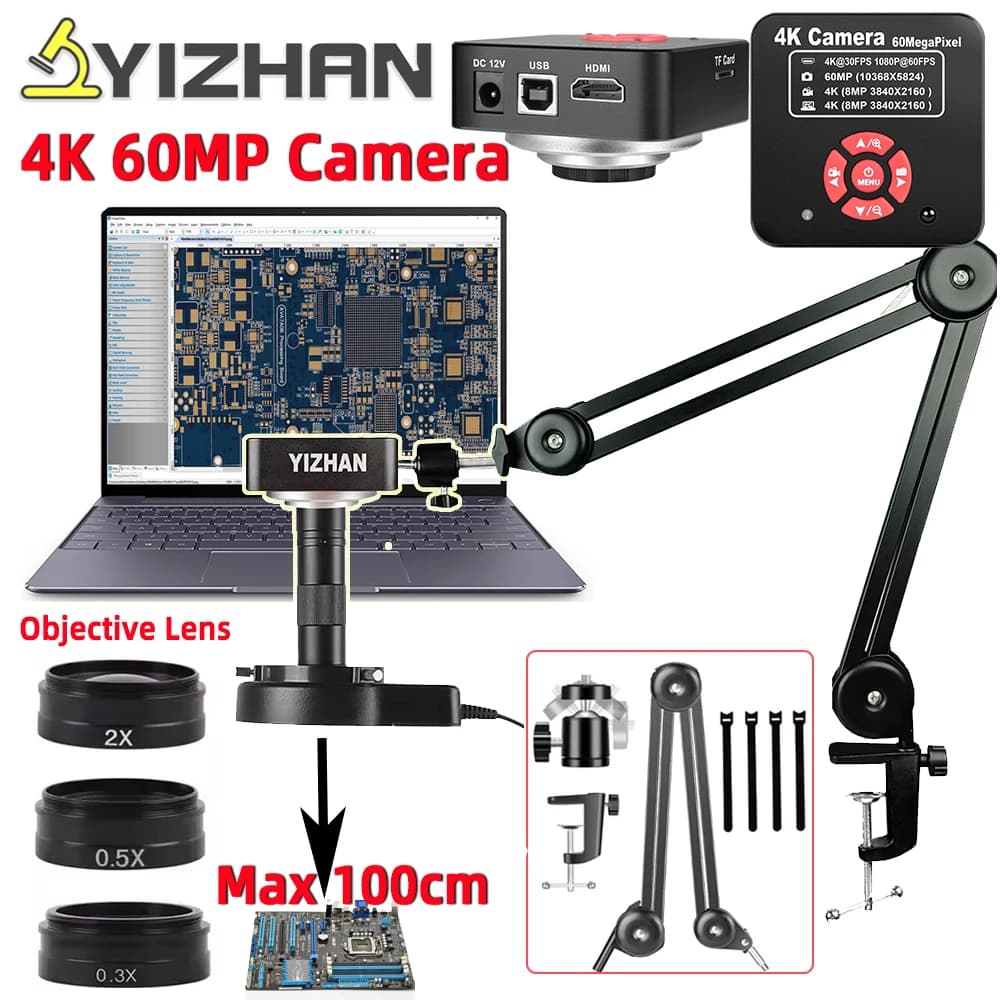YIZHAN 60MP 4K USB Microscopio elettronico per saldatura 1080P HD SONY Chip Microscopio digitale Fotocamera per PCB/Riparazione orologi