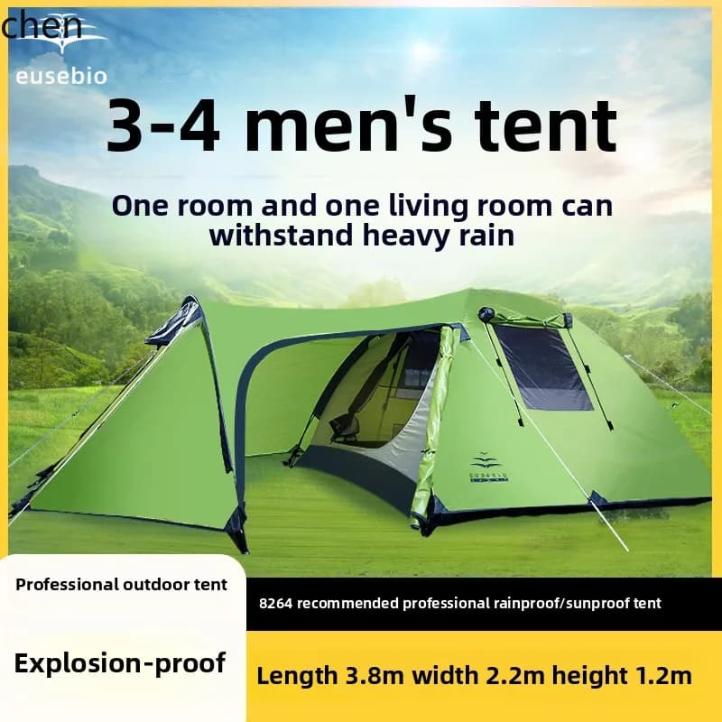 Tenda HTT da esterno 3-4 persone, una stanza, una sala, tenda da tunnel, doppio strato antipioggia, parasole, protezione solare, campeggio sul campo,