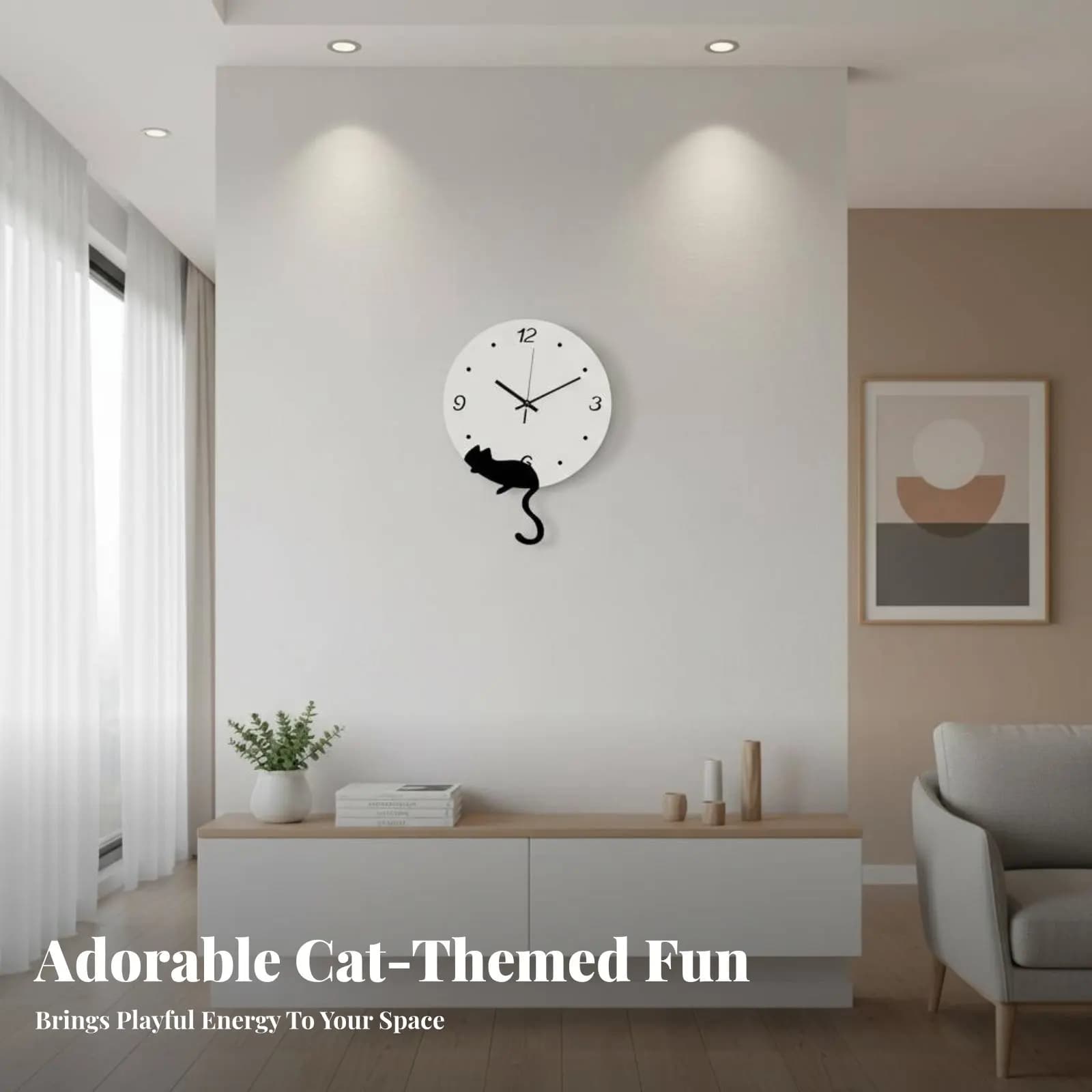 Orologio Decorativo a Pendolo a Forma di Gatto con Coda Oscillante, Preciso e Durevole, per Bambini e Camerette