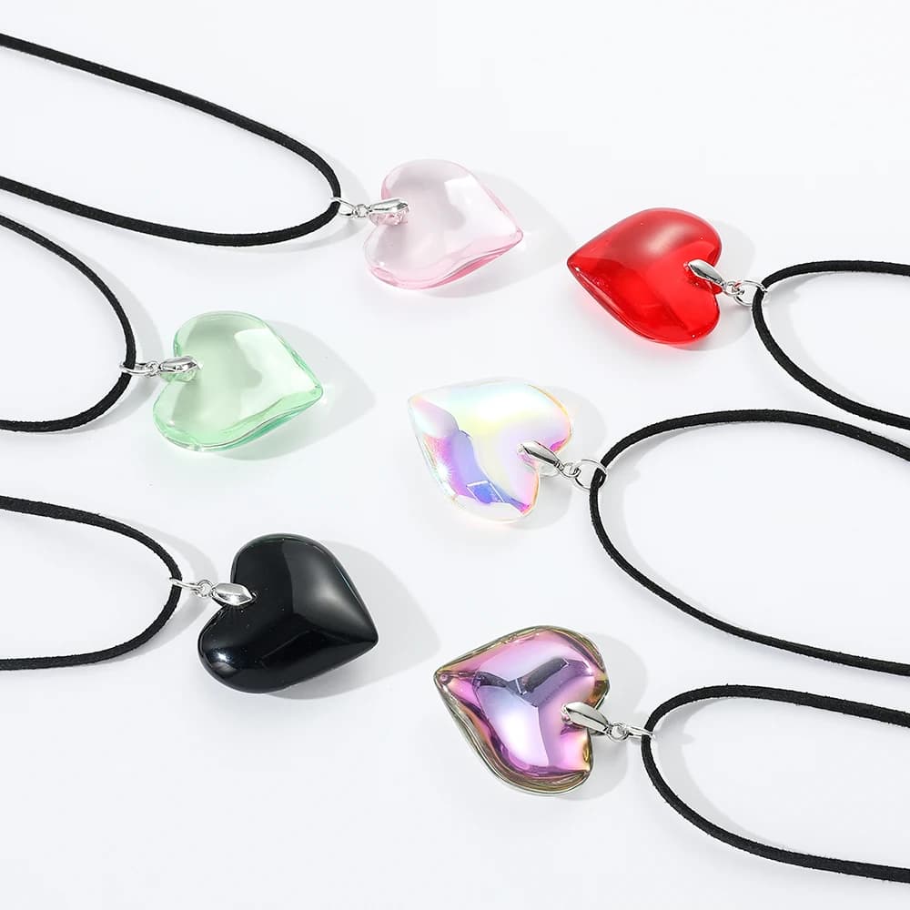 Double Layered Simple Bow Crystal Heart-Shaped Necklace Temperament Spicy Girl Style Clavicle Chain Jewelry for Women Accessory
