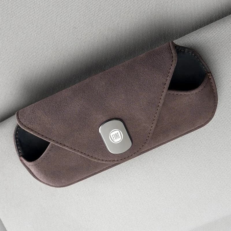 Custodia per Occhiali in Pelle Scamosciata da 1 Pezzo per Fiat 500, Abarth, Panda, 500e, Tipo, Cronos, Argo, Ducato - Porta Occhiali da Sole con Fibbia Magnetica per Parasole