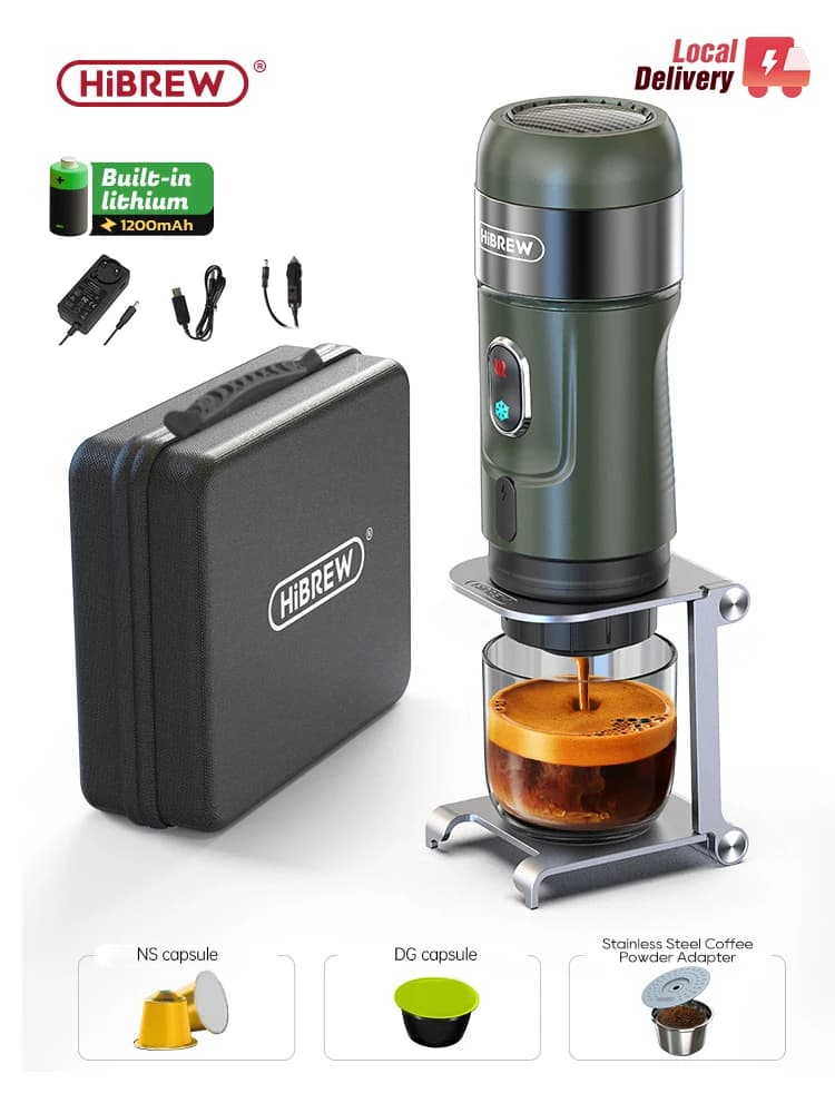 Macchina per caffè espresso portatile elettrica wireless HiBREW per macchina da caffè da campeggio per auto e casa adatta per polvere di capsule Nespresso Dolce