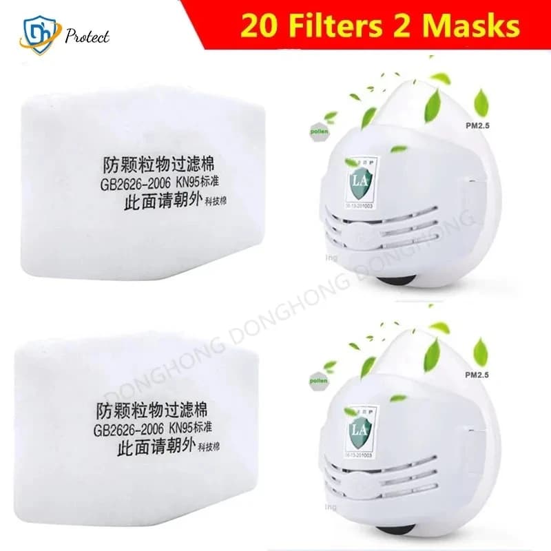 Maschera antipolvere + 20 pezzi Filtro Respiratore in cotone Mezza faccia Maschera antipolvere Anti costruzione industriale Polvere Foschia Nebbia Maschera antigas di sicurezza