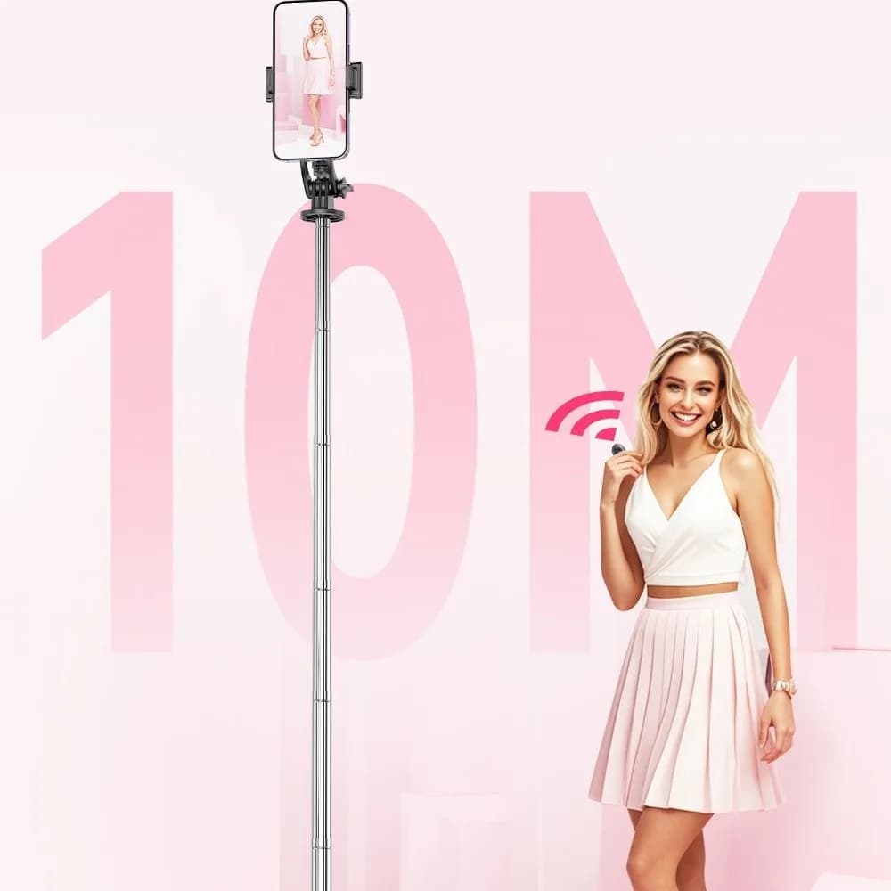 Bastone Selfie Telescopico Automatico con Treppiede, Portatile, Bluetooth, Regolabile fino a 1,75 M, Accessorio per Telefono