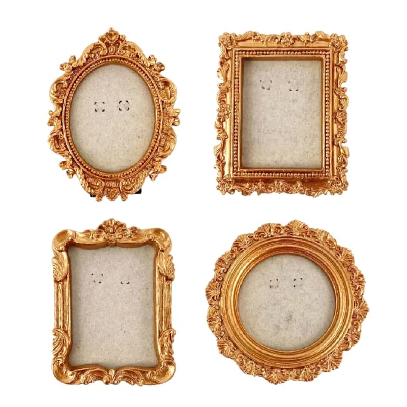 Y1UD Mini Picture Retro Frame with Stands Tiny Antique Photo Baroques Ornate Resin Frame Hanging Display Wedding Decors