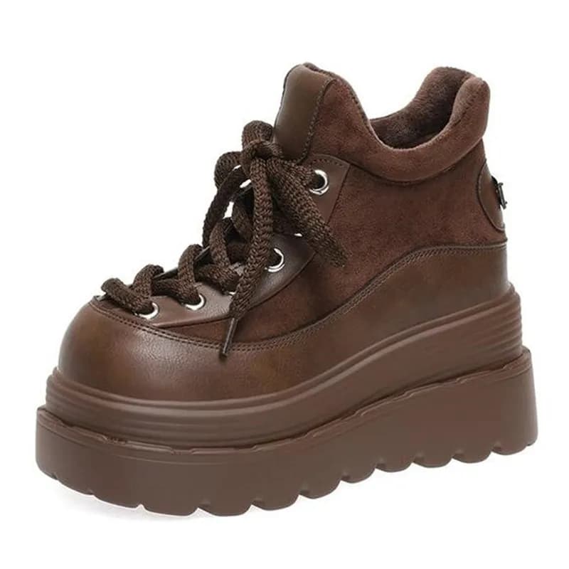 2026 NUOVI Stivaletti con plateau in pelle Zeppa Chunky Sneaker Casual Comodo Alta marca Autunno Inverno Vulcanize Scarpe Botas De Mujer