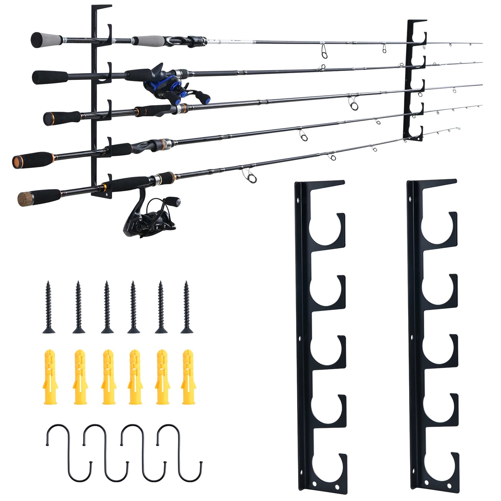 Goture Fishing 5 reeds Metal support Up to 5 rods Horizontal on wall Protecting holders Fishing gear holders Accessories for storing