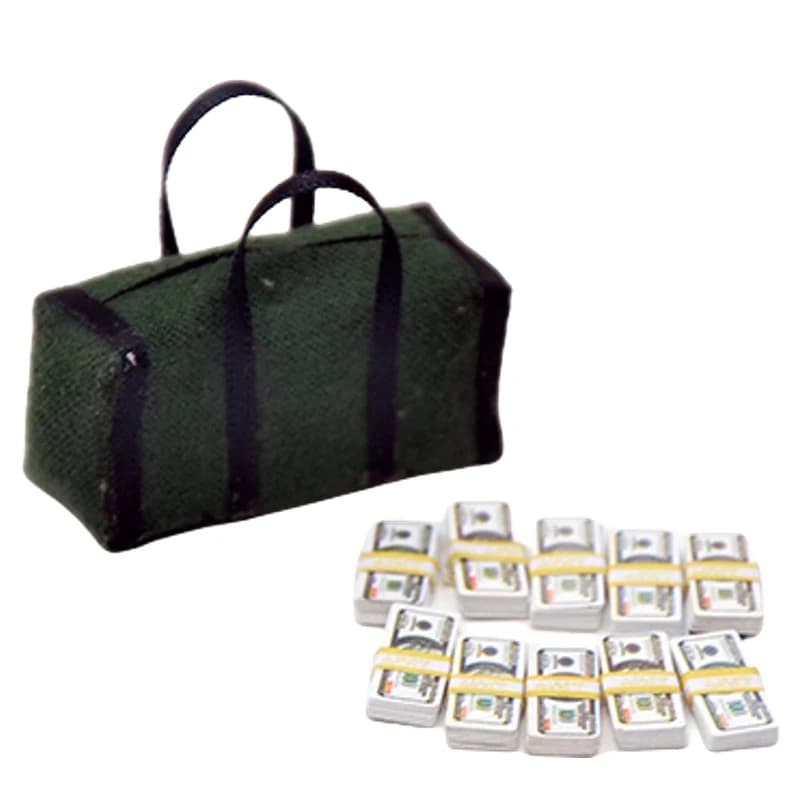 Accessori per Scene in Scala 1/18, Banconote in Miniatura da 3,75 Pollici, Modellino di Borsa con Contanti in Dollari USA per Collezione