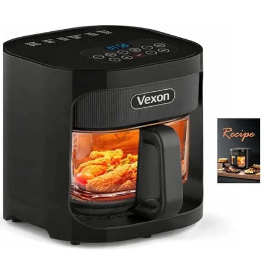 Friggitrice ad Aria da 4,5QT con Finestra in Vetro Trasparente, Materiale Non Tossico, Circolazione a 360° dell'Aria Calda, Spegnimento Automatico e Controllo della Temperatura