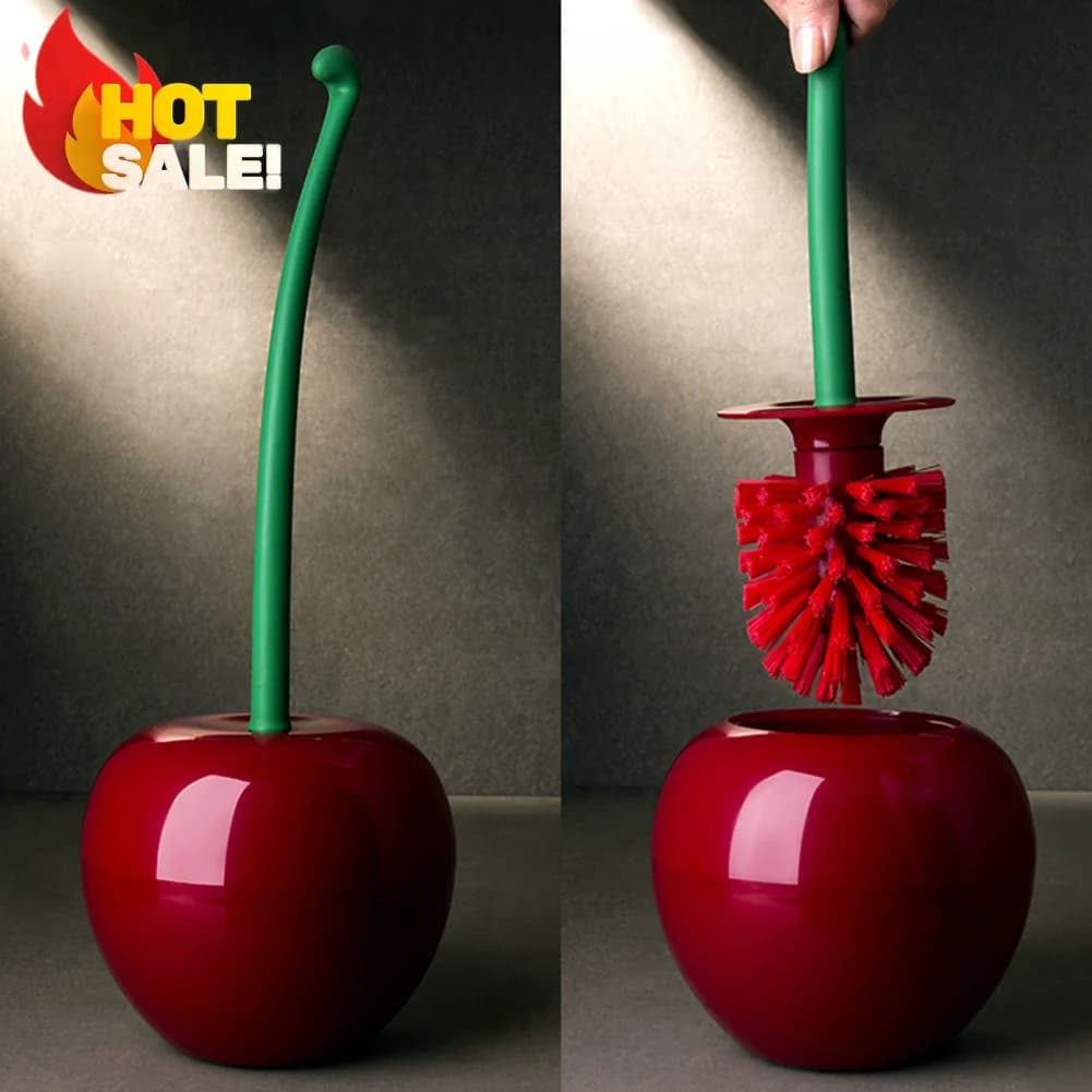 Set di scopino per wc creativo a forma di ciliegia manico lungo spazzola per la pulizia della casa in Nylon sostituibile con setole morbide