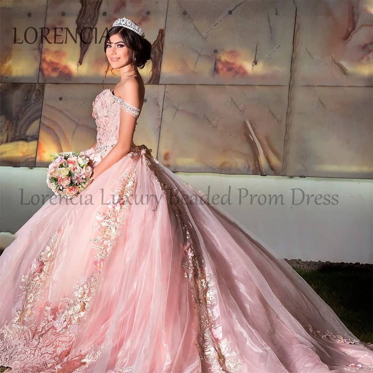 Abito stile Quinceanera Abito da ballo Fiori 3D Applique Perline Corsetto di cristallo Dolce 16 Abiti formali senza maniche personalizzati Abiti da 15 anni
