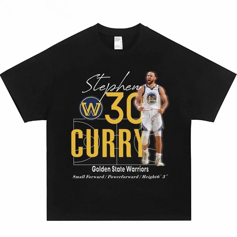 Maglietta da basket Stephen Curry per uomo e donna, in cotone oversize, a maniche corte, con stampa delle informazioni sull'equipaggio, stile classico da guerriero