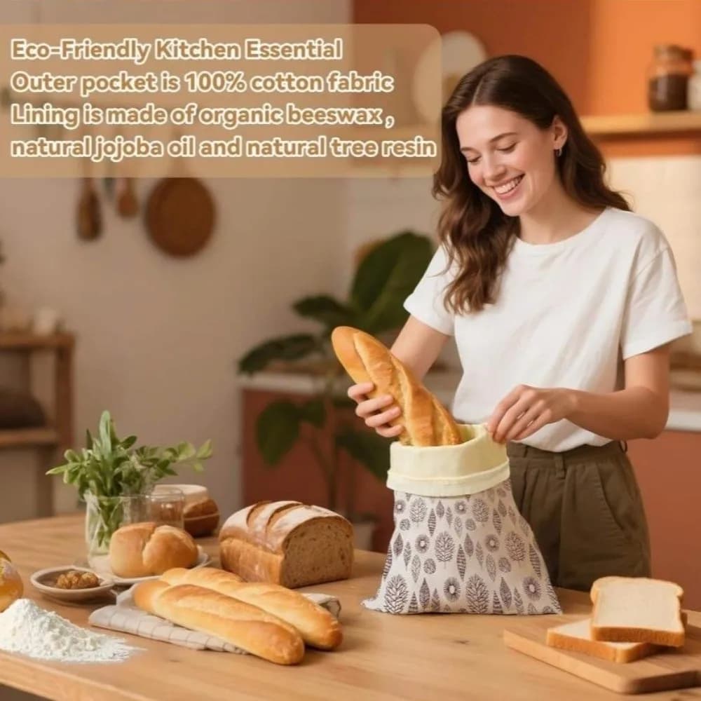 Nuove Sacchetti Riutilizzabili in Cera d'Api per Pane, Sacchetti per Conservazione Pane Rivestiti in Cera d'Api con Chiusura a Lucchetto 43*33cm, Sacchetto in Tessuto di Cotone per Pane a Lievitazione Naturale, Utilizzabili nel Congelatore