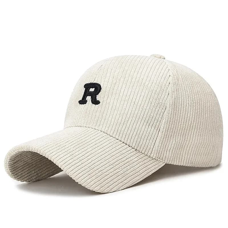 Cappellino da Baseball in Velluto a Coste Tinta Unita, Regolabile con Ricamo 3D 'R', Accessorio Elegante per Autunno e Inverno