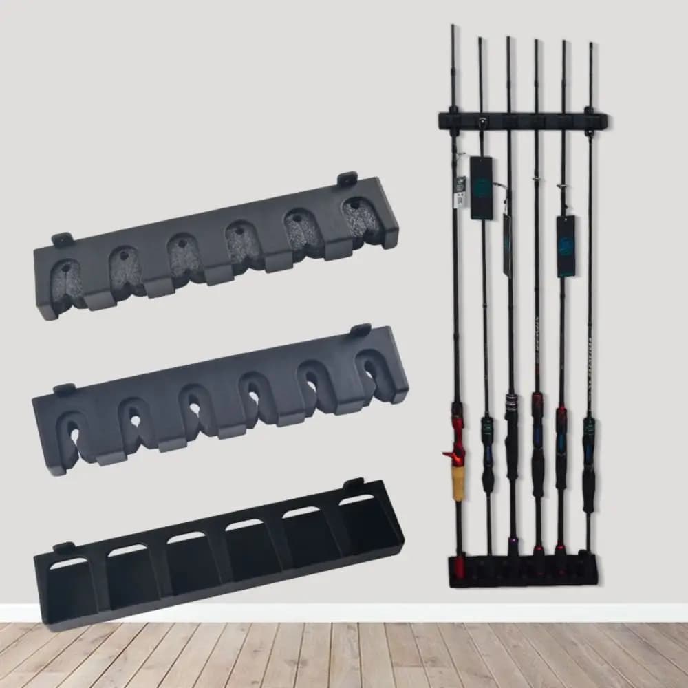6 Hole Fishing Rod Holders Wall Mount Vertical/Horizontal Fishing Rod Display Stand Universal Save Space