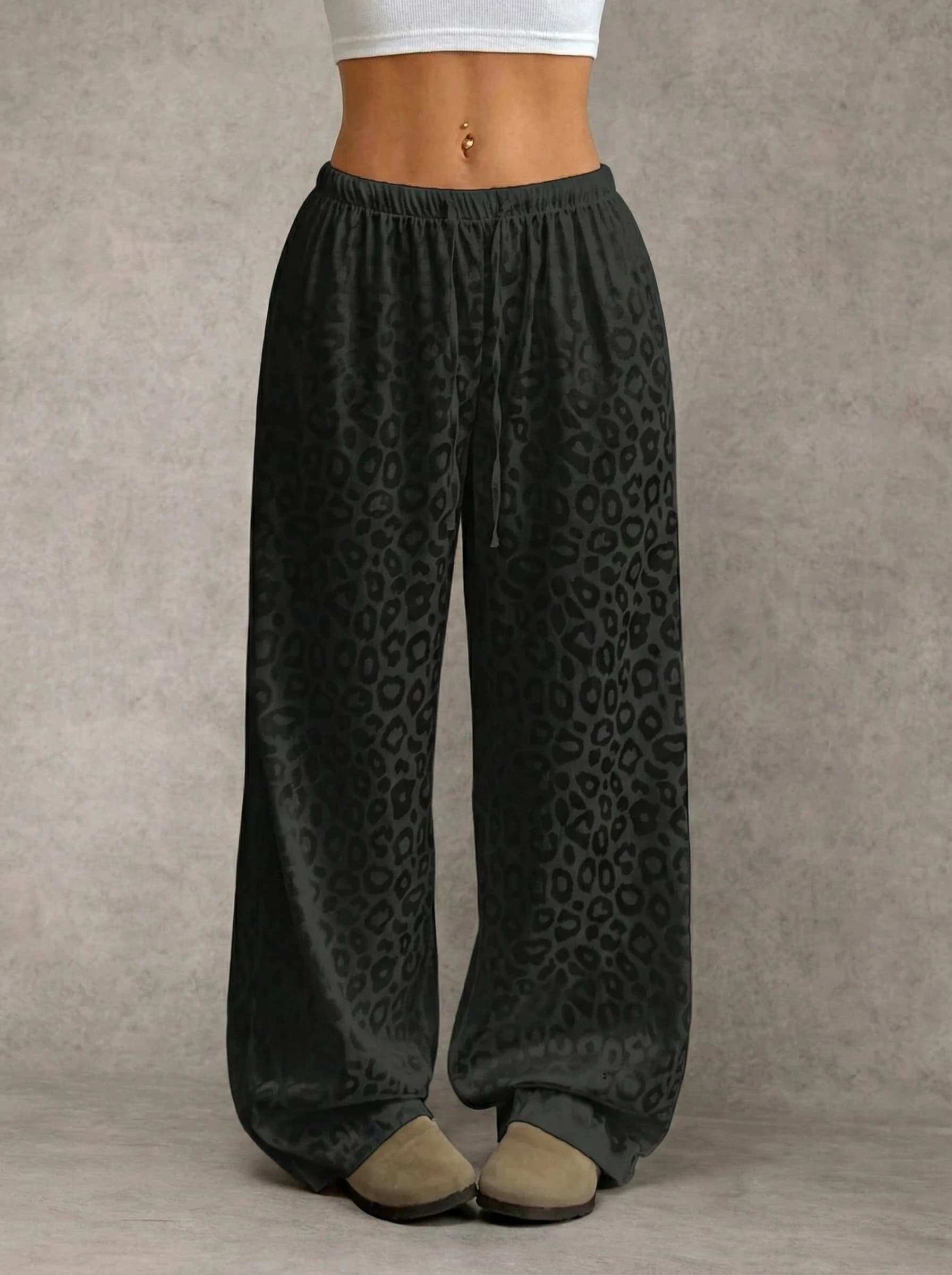 Women's wide trousers with Elastic in Life and Leopard Print Scura, Drappeggiati, Casual, Longs up to the Floor