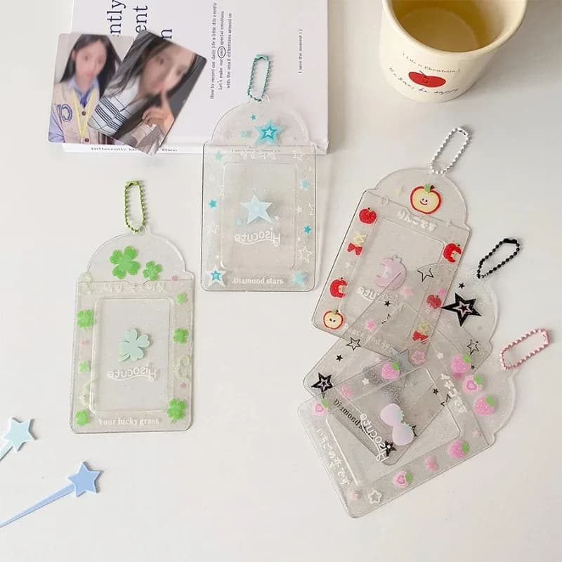 1 Kpop Y2K Kawaii photo card holder, keychain pendant for photo, transparent case for Ins style cards