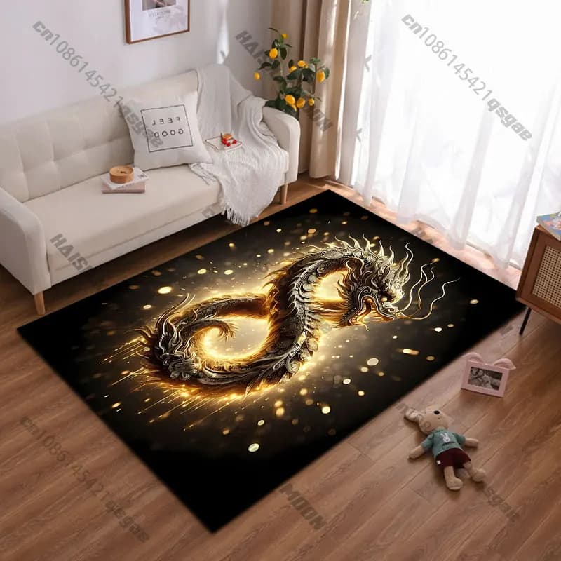 Majestic golden dragon glowing carpet Yoga living room room decor children's crawling mat doormat area rug games mat