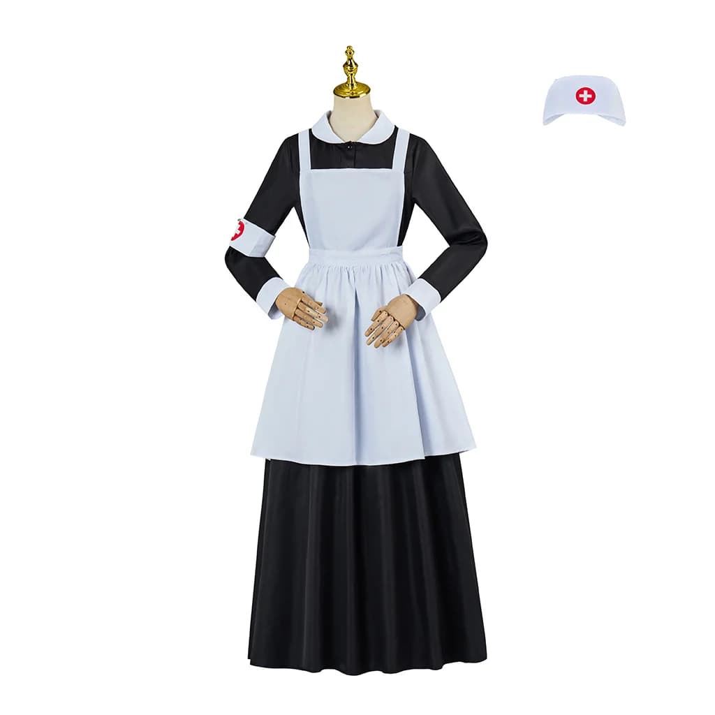 Abito da costume Florence Nightingale con grembiule Set cappello Bonne Abito da infermiera vittoriana britannica Set scolastico storico Abito di Halloween