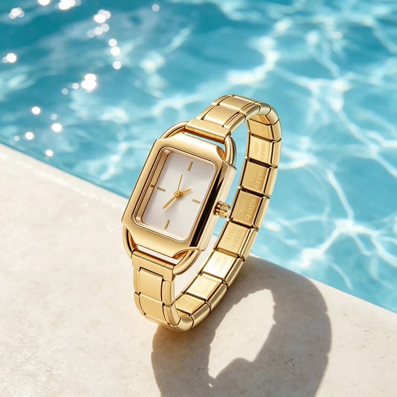 2026 Golden Square Watch Gift Men Women 9MM Width Italian Elastic Charm Stainless Watch Header Linker Bracelets Jewelry DIY Gift
