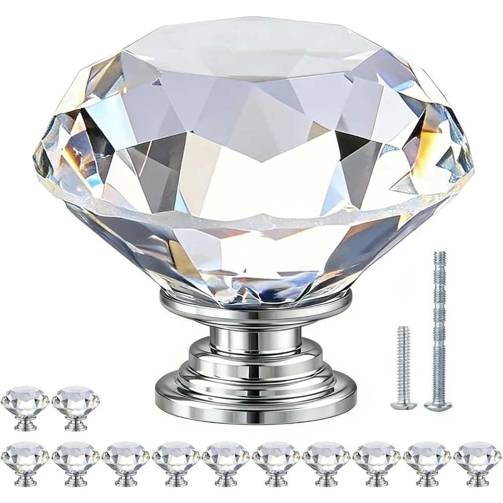 Diamond Crystal Cabinet Knobs, Clear Glass Drawer Pull Handles With Screws For Dresser Wardrobe Cupboard