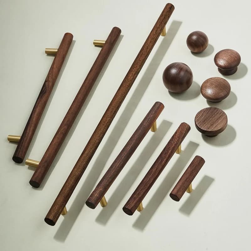 Maniglie a T in noce stile nordico per mobili, pomelli e maniglie in legno per cassetti lunghi, maniglie per ante di cucina