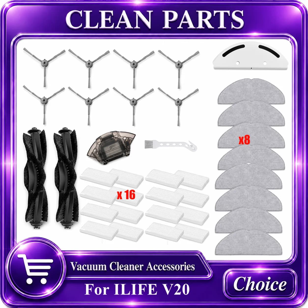 Fit For ( ILIFE V20 / Vyzzle D10 / Laresar L10 / Lydsto R1D Edge / Roidmi Eve Rook S ) Parts Main Side Brush Accessoriess
