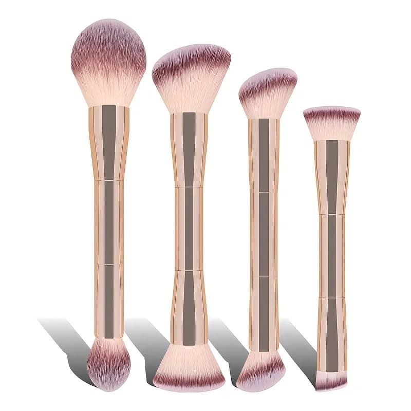 Set di 4 Pennelli Professionali a Doppia Punta per Blush e Cipria - Setole Morbide in Nylon, per Applicazione Ellittica di Cipria e Blush