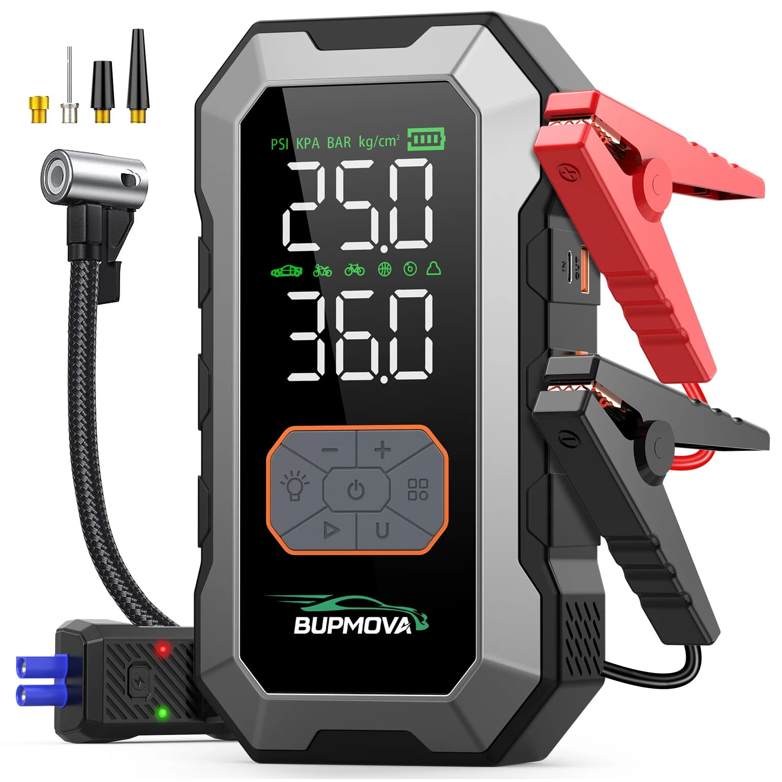 1500A PEAK Multifunctional Emergency Start Power Supply with Air Pump, 150PSL Portable Car Battery Starter, Digital Tire Inflator, Vehicle Battery Charger, Suitable for ALL Gallon Gasoline Or 10L Gallon Diesel Batteries, LED Emergency Light