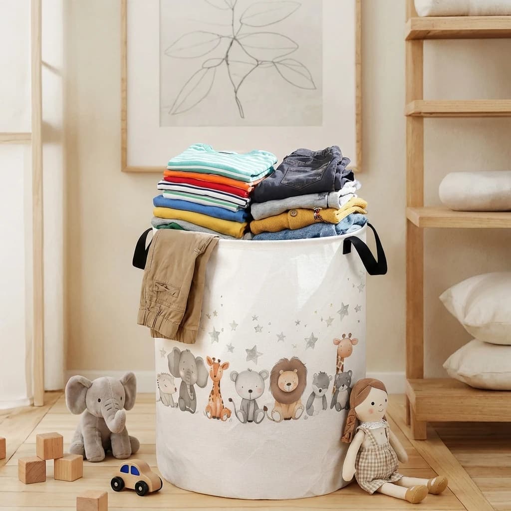 Animal laundry basket, foldable large capacity canvas storage bucket, children's toy clothing storage, home bathroom