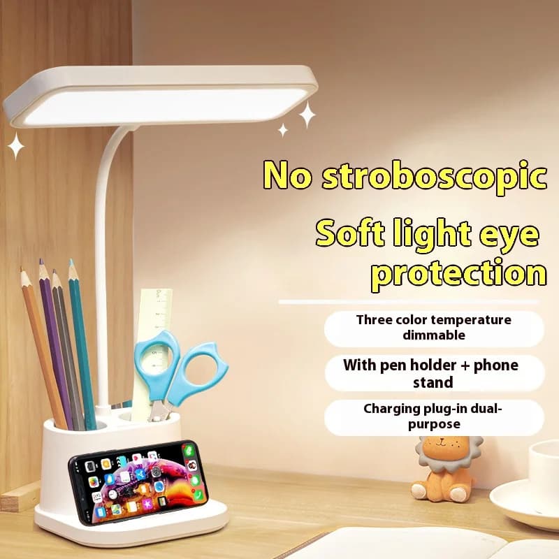 Lampada da scrivania a LED con portapenne, luce da studio per la cura degli occhi per il dormitorio degli studenti, lampada da lettura sul comodino