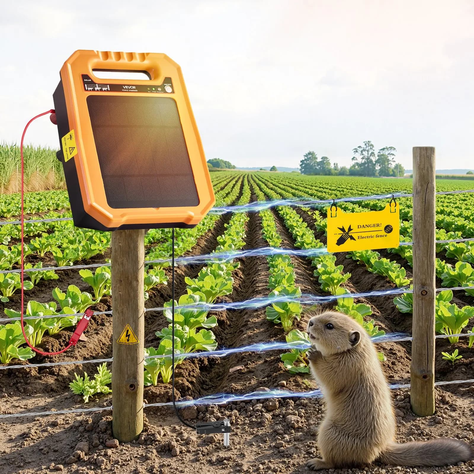 0.3J solar fence charger with 3 km flow rate, cattle fence electrifier