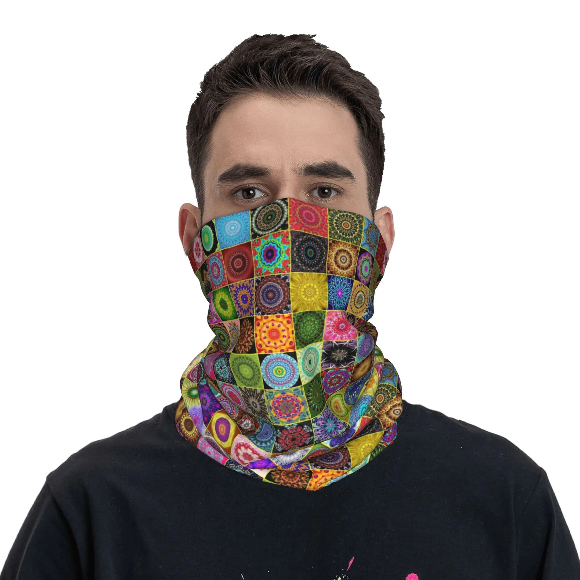 Esteticamente gradevole con un colorato motivo mandala, bandana, copricollo, sciarpa stampata per il viso, maschera per il viso, per ciclismo, unisex, per adulti