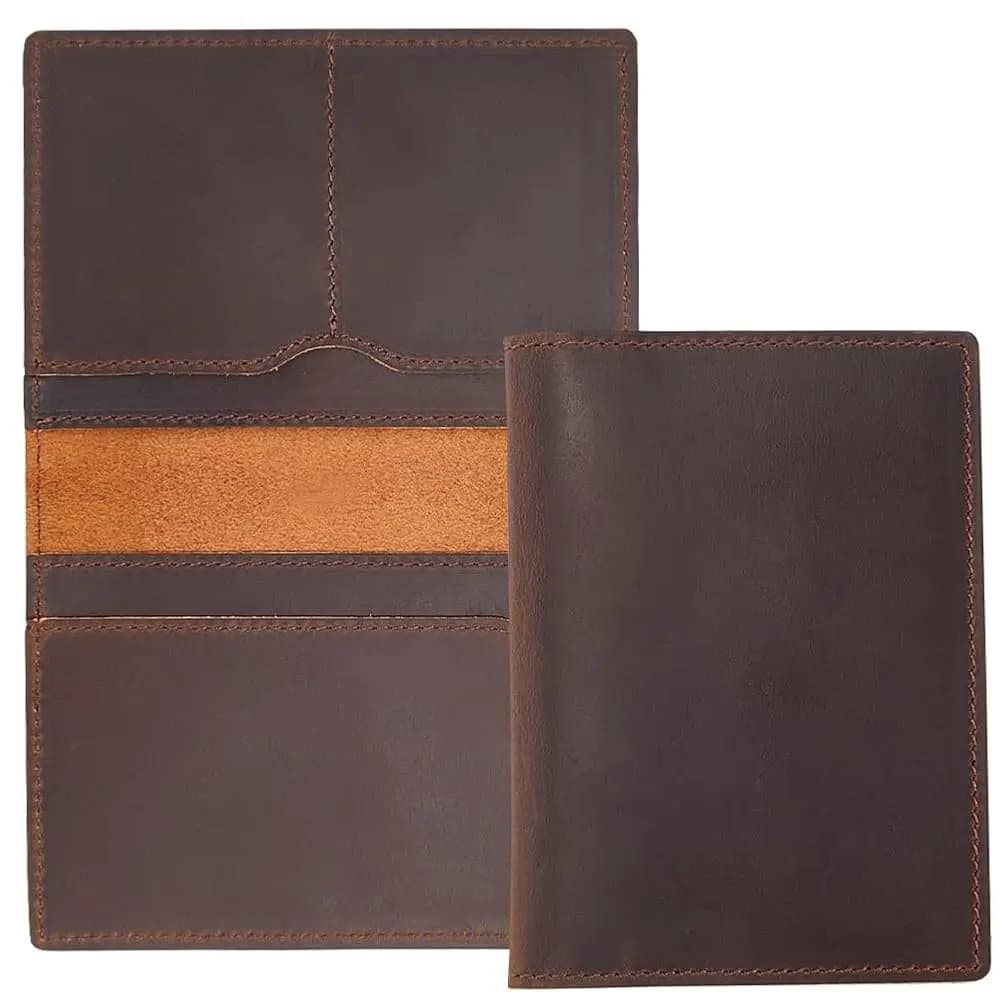 Porta Passaporto in Vera Pelle 5.6x4/142 * 105mm, Portafoglio in Pelle Crazy Horse, Custodia per Passaporto Fatta a Mano, Rettangolare, da Viaggio