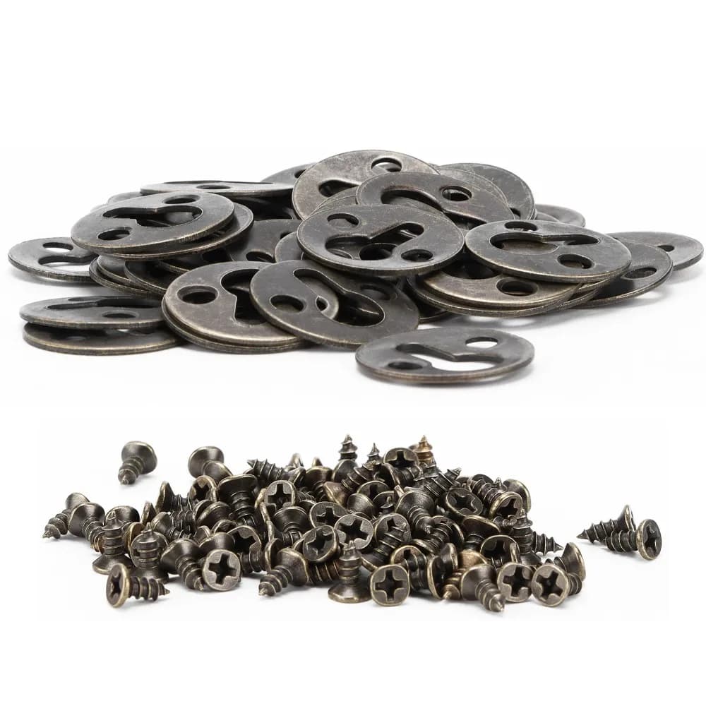 50 Pieces Metal Round Eye Hooks for Constructions, Old Bronze, for Hanging Squares, 25mm with Screws, Eye Hook for Home Use