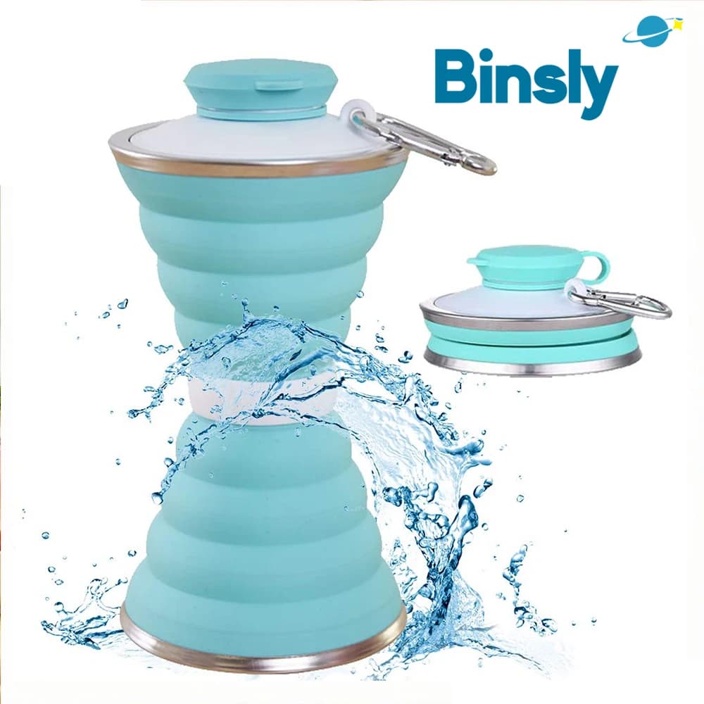 Tazza sportiva pieghevole con moschettone Bottiglia pieghevole in silicone da 500 ml per bottiglia d'acqua portatile in silicone a prova di perdite da viaggio all'aperto