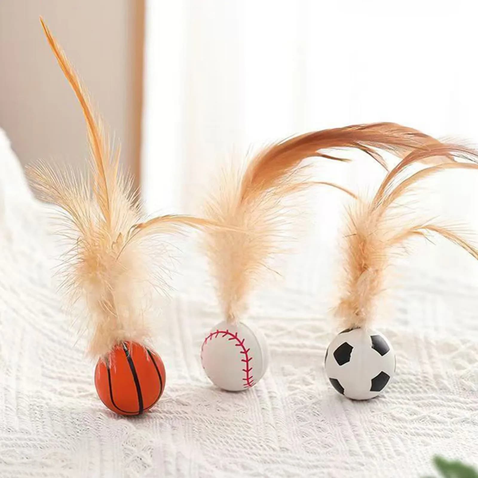 Giocattoli interattivi con palline di piume per gatti Giocattoli interattivi per gatti da interni Palline rimbalzanti Giocattoli per gatti Basket Calcio Giocattoli Palla di erba gatta Giocattoli per animali domestici