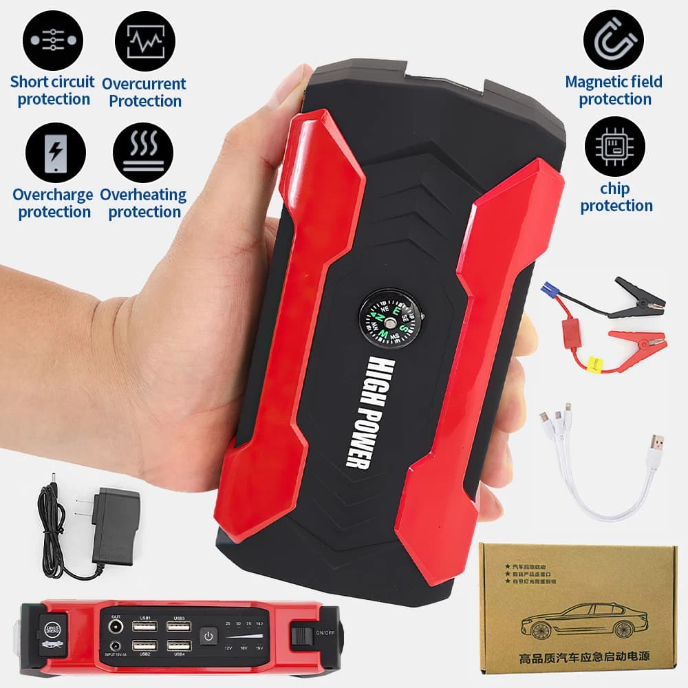 12V 800A LED Avviatore di emergenza per auto 28000mah Caricatore di emergenza portatile Batteria Accumulatori e caricabatterie di riserva Dispositivo di avviamento per auto a quattro corde