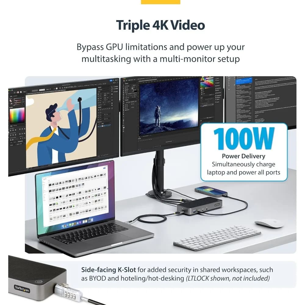 Docking Station USB C per Triplo Monitor 4K DP per MacBook Pro Air M1 M2 M3 Laptop Windows Thunderbolt Ricarica 100W