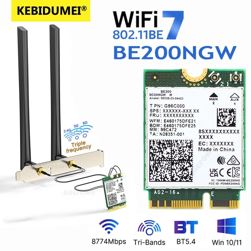 WiFi 7 BE200 Bluetooth 5.4 Scheda Wifi Tri Band 2.4G/5G/6GHz Adattatore di rete wireless per Windows 10/11 PC portatile con antenne