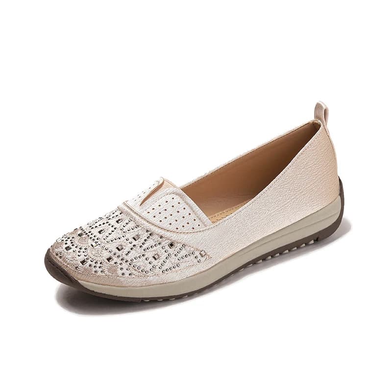 Scarpe piatte antiscivolo alla moda per l'estate, scarpe casual traspiranti slip-on con strass e suola spessa, stile pescatore