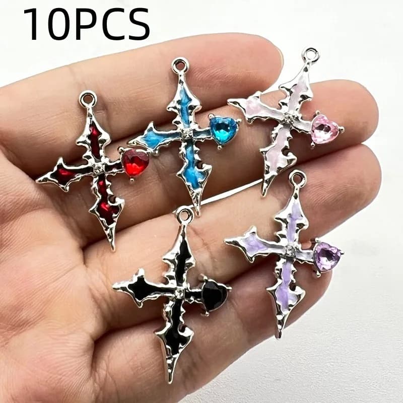 10 pezzi in lega di perforazione a goccia d'olio croce amore piccolo ciondolo ciondolo gioielli popolari fai da te collana orecchini accessori