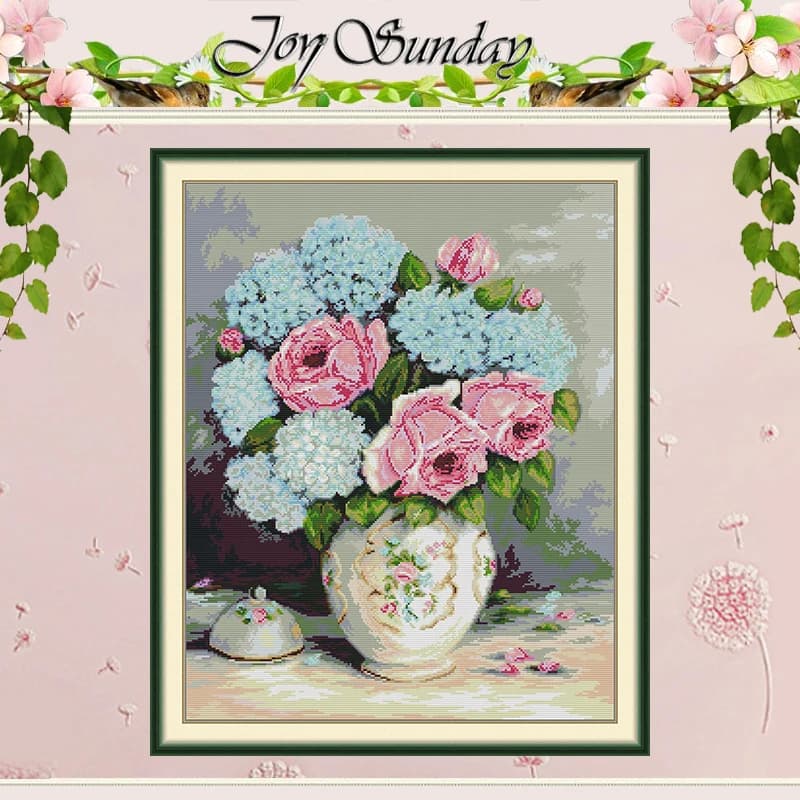 Roses and Hydrangeas Patterns Counted Cross Stitch Set DIY 11CT 14CT 16CT HD Stamped DMC Cross-stitch Kit Embroidery Needlework