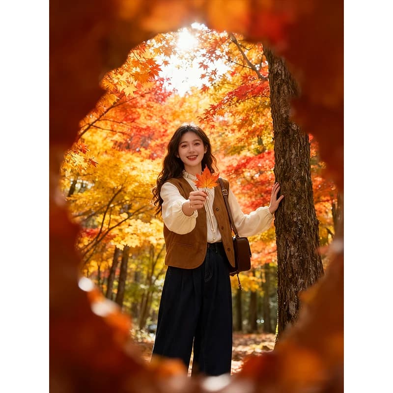 Set Moda Autunno Inverno per Donna: Camicia Color Albicocca, Pantaloni in Denim, Completo Tre Pezzi a Vita Alta con Maniche Lunghe e Colletto Rovesciato