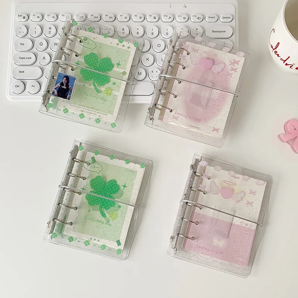 Coreano Ins M5 Raccoglitore ad anelli trasparente scintillante Planner Notebook tascabile da viaggio ricaricabile con chiusura a scatto Organizzatore di diario scolastico