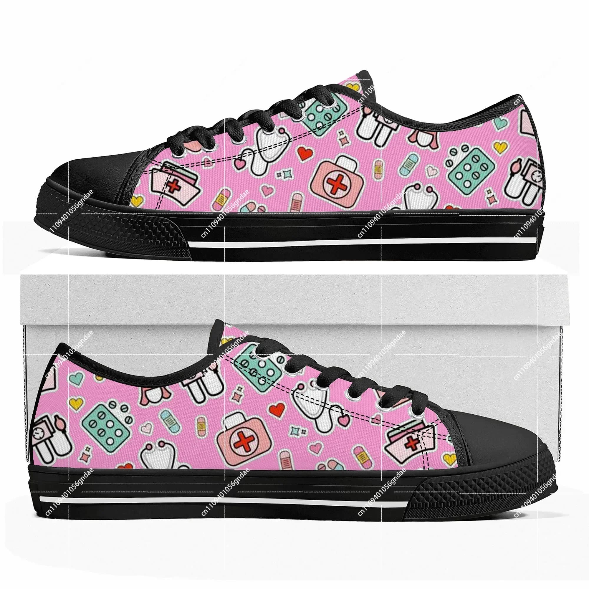 Sneakers Personalizzate con Stampa Infermiera Ospedaliera, Scarpe Casual in Tela su Misura per Donne, Uomini e Adolescenti